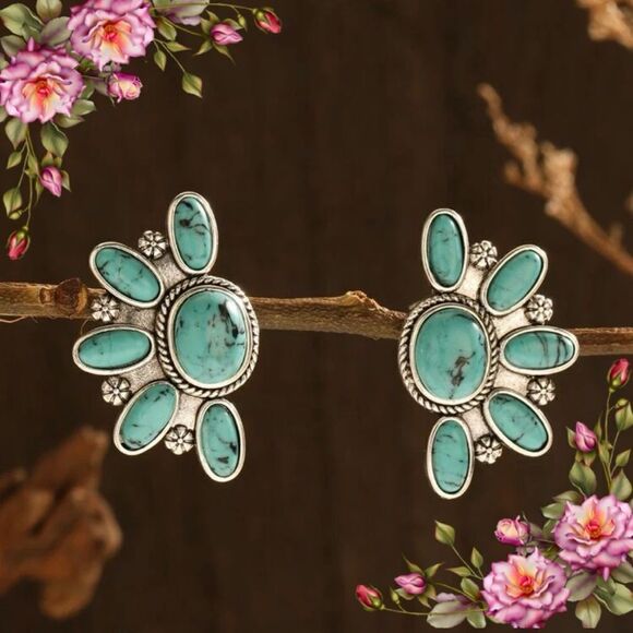 Fake Turquoise western style Decor Stud Earrings - Picture 12 of 12